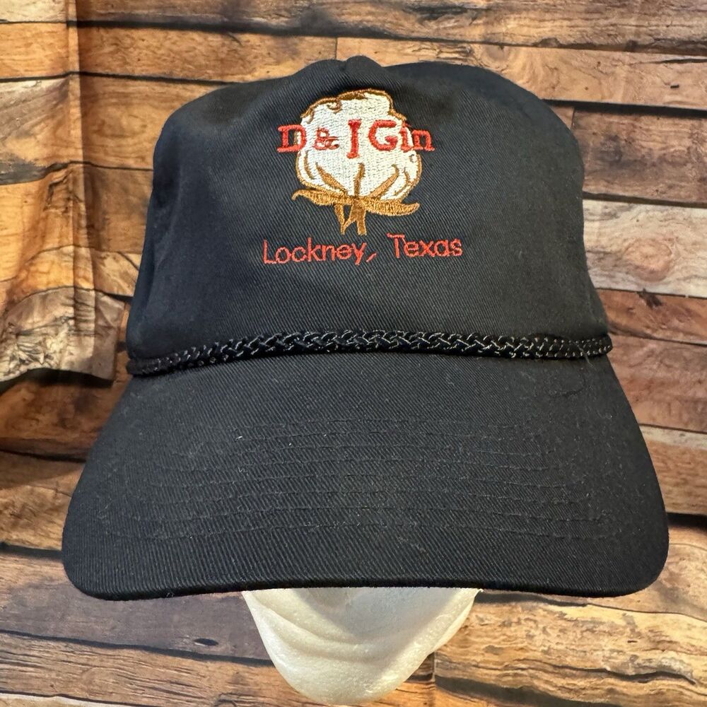 Vintage Otto D&J Gin Lockney Texas Cotton Rope Hat Snapback Cap Black Trucker